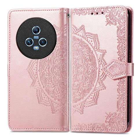 Funda de Cuero Cartera con Soporte Patron de Moda Carcasa para Huawei Honor Magic5 5G Oro Rosa