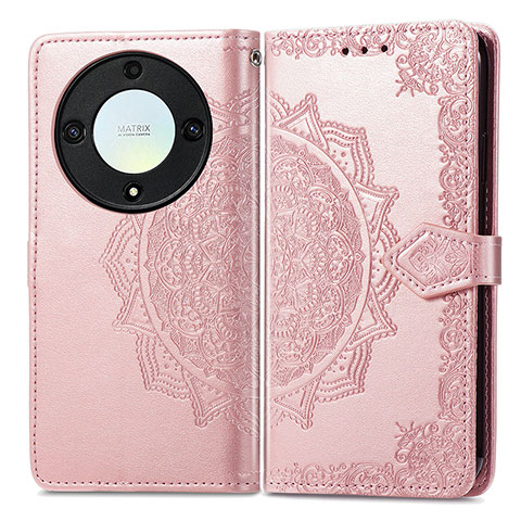 Funda de Cuero Cartera con Soporte Patron de Moda Carcasa para Huawei Honor Magic5 Lite 5G Oro Rosa