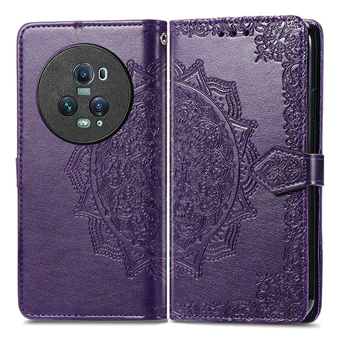 Funda de Cuero Cartera con Soporte Patron de Moda Carcasa para Huawei Honor Magic5 Pro 5G Morado