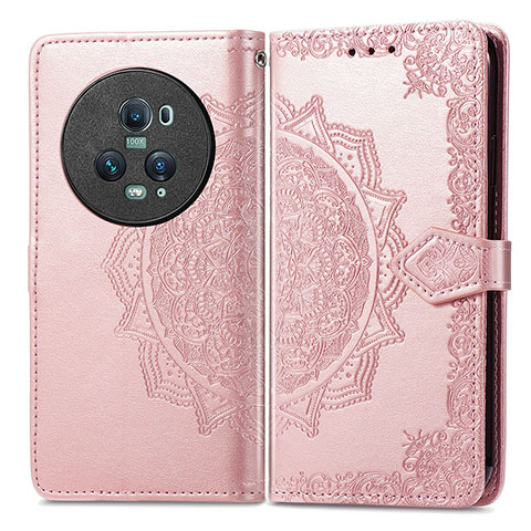 Funda de Cuero Cartera con Soporte Patron de Moda Carcasa para Huawei Honor Magic5 Pro 5G Oro Rosa