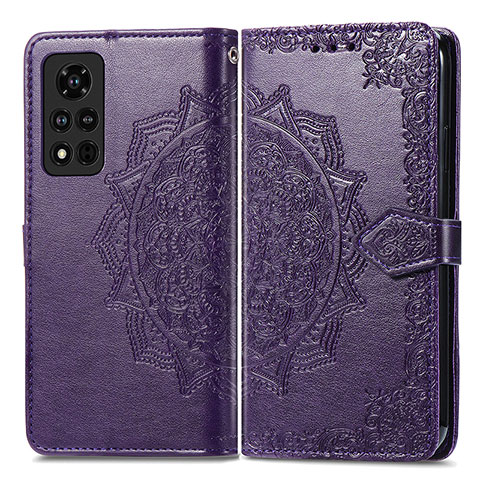 Funda de Cuero Cartera con Soporte Patron de Moda Carcasa para Huawei Honor V40 5G Morado