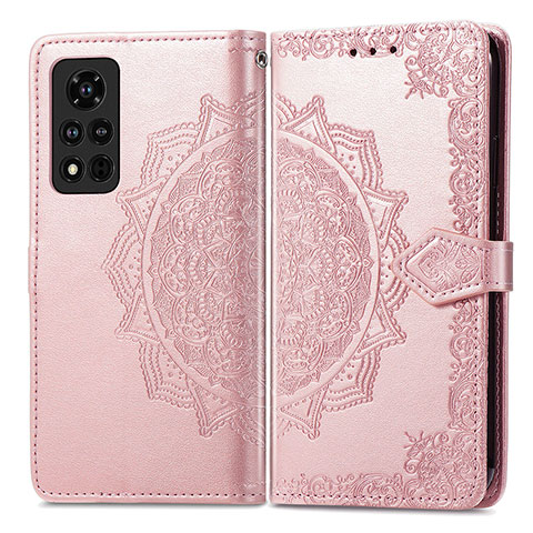 Funda de Cuero Cartera con Soporte Patron de Moda Carcasa para Huawei Honor V40 5G Oro Rosa