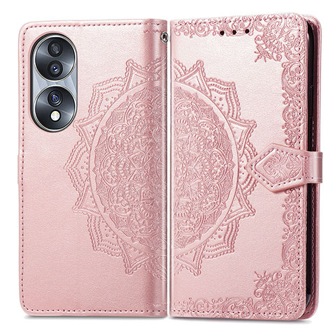 Funda de Cuero Cartera con Soporte Patron de Moda Carcasa para Huawei Honor X7b Oro Rosa