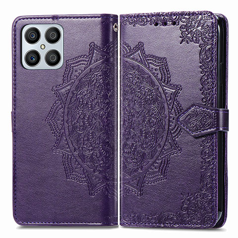 Funda de Cuero Cartera con Soporte Patron de Moda Carcasa para Huawei Honor X8 4G Morado