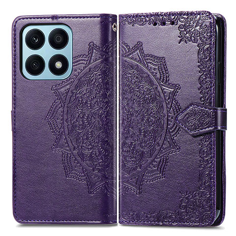 Funda de Cuero Cartera con Soporte Patron de Moda Carcasa para Huawei Honor X8a 4G Morado