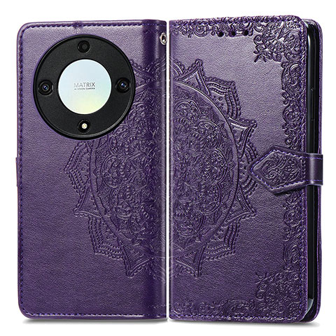 Funda de Cuero Cartera con Soporte Patron de Moda Carcasa para Huawei Honor X9a 5G Morado