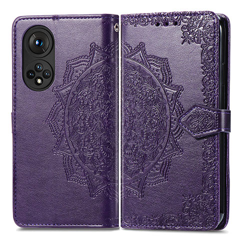 Funda de Cuero Cartera con Soporte Patron de Moda Carcasa para Huawei Nova 9 Pro Morado