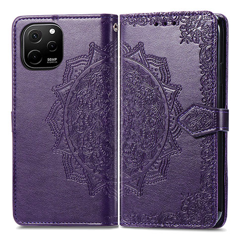 Funda de Cuero Cartera con Soporte Patron de Moda Carcasa para Huawei Nova Y61 Morado