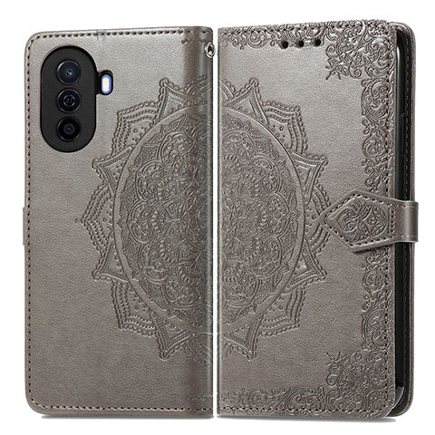 Funda de Cuero Cartera con Soporte Patron de Moda Carcasa para Huawei Nova Y70 Gris