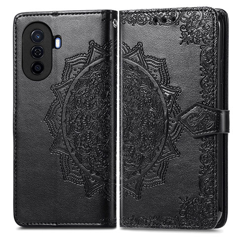 Funda de Cuero Cartera con Soporte Patron de Moda Carcasa para Huawei Nova Y70 Plus Negro