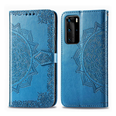 Funda de Cuero Cartera con Soporte Patron de Moda Carcasa para Huawei P40 Pro Azul