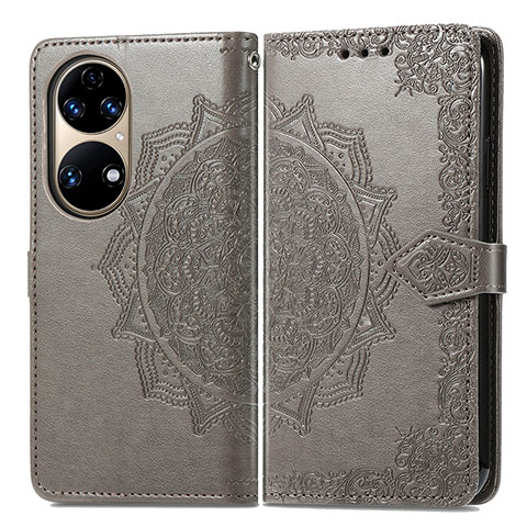 Funda de Cuero Cartera con Soporte Patron de Moda Carcasa para Huawei P50 Pro Gris