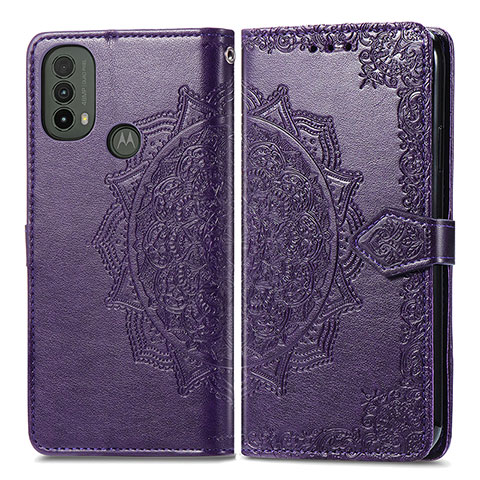 Funda de Cuero Cartera con Soporte Patron de Moda Carcasa para Motorola Moto E20 Morado