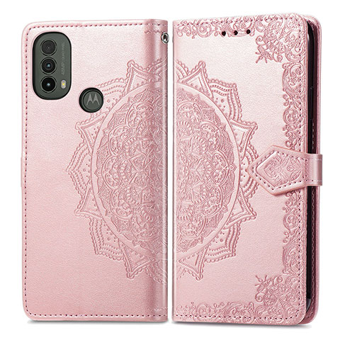 Funda de Cuero Cartera con Soporte Patron de Moda Carcasa para Motorola Moto E30 Oro Rosa