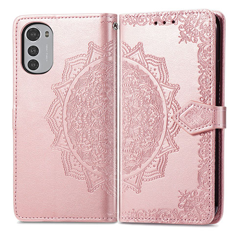 Funda de Cuero Cartera con Soporte Patron de Moda Carcasa para Motorola Moto E32 Oro Rosa