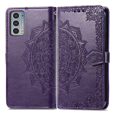 Funda de Cuero Cartera con Soporte Patron de Moda Carcasa para Motorola Moto Edge 20 5G Morado