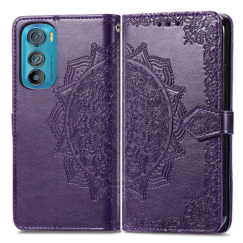 Funda de Cuero Cartera con Soporte Patron de Moda Carcasa para Motorola Moto Edge 30 5G Morado