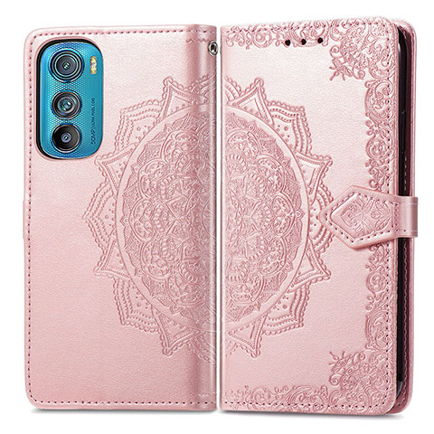 Funda de Cuero Cartera con Soporte Patron de Moda Carcasa para Motorola Moto Edge 30 5G Oro Rosa