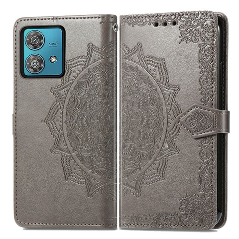 Funda de Cuero Cartera con Soporte Patron de Moda Carcasa para Motorola Moto Edge 40 Neo 5G Gris