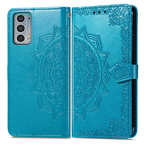 Funda de Cuero Cartera con Soporte Patron de Moda Carcasa para Motorola Moto Edge Lite 5G Azul