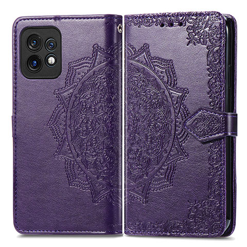 Funda de Cuero Cartera con Soporte Patron de Moda Carcasa para Motorola Moto Edge Plus (2023) 5G Morado