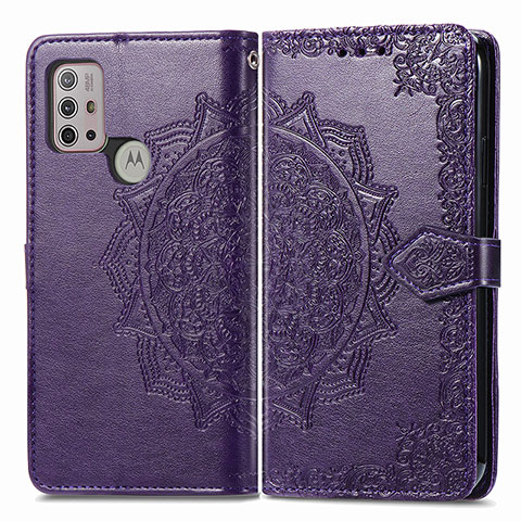 Funda de Cuero Cartera con Soporte Patron de Moda Carcasa para Motorola Moto G10 Morado