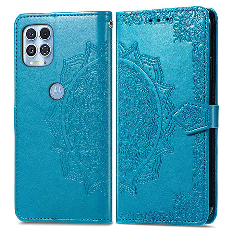 Funda de Cuero Cartera con Soporte Patron de Moda Carcasa para Motorola Moto G100 5G Azul