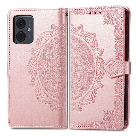 Funda de Cuero Cartera con Soporte Patron de Moda Carcasa para Motorola Moto G14 Oro Rosa