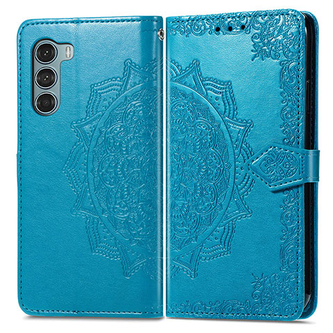 Funda de Cuero Cartera con Soporte Patron de Moda Carcasa para Motorola Moto G200 5G Azul