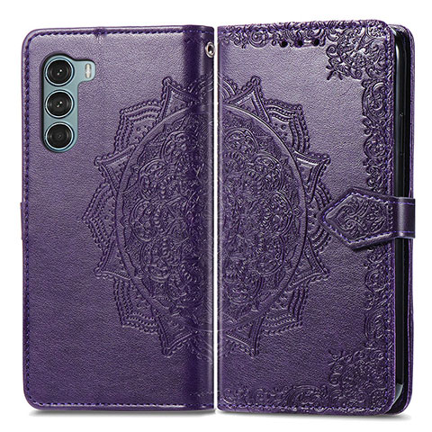 Funda de Cuero Cartera con Soporte Patron de Moda Carcasa para Motorola Moto G200 5G Morado