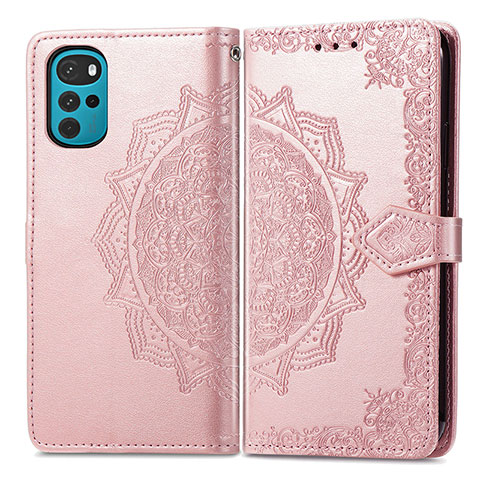 Funda de Cuero Cartera con Soporte Patron de Moda Carcasa para Motorola Moto G22 Oro Rosa