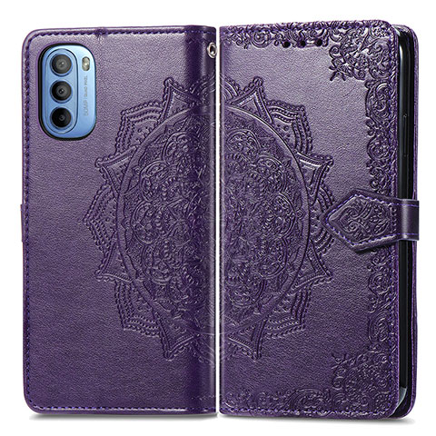 Funda de Cuero Cartera con Soporte Patron de Moda Carcasa para Motorola Moto G31 Morado