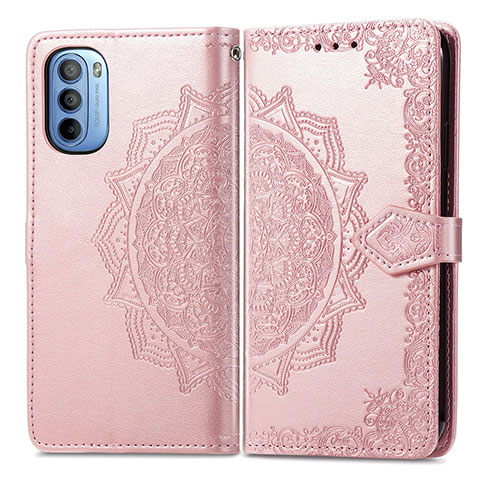 Funda de Cuero Cartera con Soporte Patron de Moda Carcasa para Motorola Moto G31 Oro Rosa