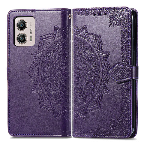 Funda de Cuero Cartera con Soporte Patron de Moda Carcasa para Motorola Moto G53 5G Morado