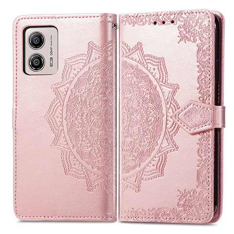 Funda de Cuero Cartera con Soporte Patron de Moda Carcasa para Motorola Moto G53j 5G Oro Rosa