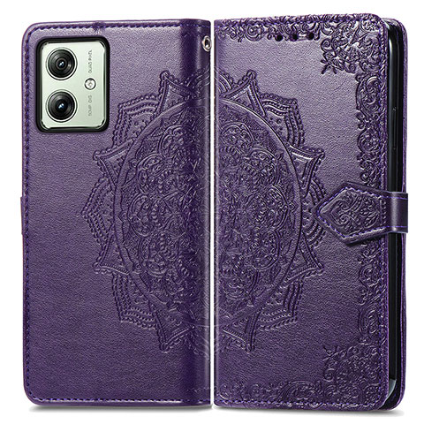 Funda de Cuero Cartera con Soporte Patron de Moda Carcasa para Motorola Moto G54 5G Morado