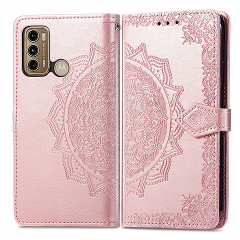 Funda de Cuero Cartera con Soporte Patron de Moda Carcasa para Motorola Moto G60 Oro Rosa