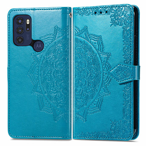 Funda de Cuero Cartera con Soporte Patron de Moda Carcasa para Motorola Moto G60s Azul