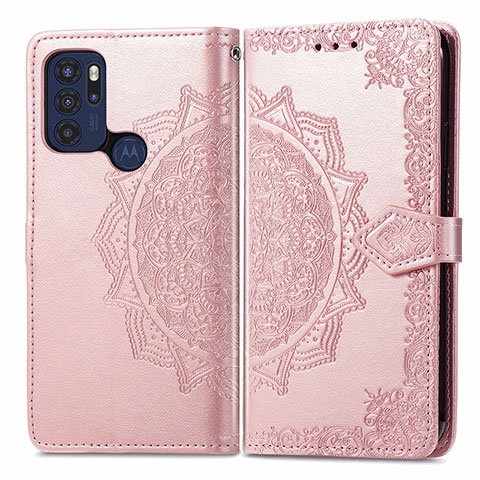 Funda de Cuero Cartera con Soporte Patron de Moda Carcasa para Motorola Moto G60s Oro Rosa