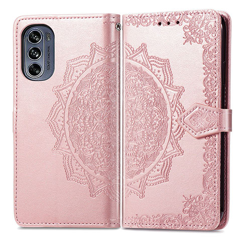 Funda de Cuero Cartera con Soporte Patron de Moda Carcasa para Motorola Moto G62 5G Oro Rosa