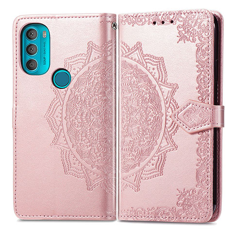 Funda de Cuero Cartera con Soporte Patron de Moda Carcasa para Motorola Moto G71 5G Oro Rosa