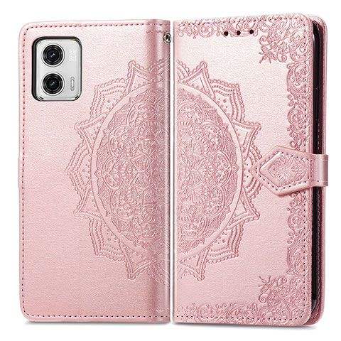 Funda de Cuero Cartera con Soporte Patron de Moda Carcasa para Motorola Moto G73 5G Oro Rosa