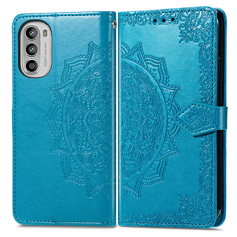 Funda de Cuero Cartera con Soporte Patron de Moda Carcasa para Motorola Moto G82 5G Azul