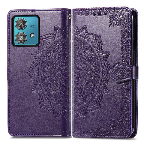 Funda de Cuero Cartera con Soporte Patron de Moda Carcasa para Motorola Moto G84 5G Morado