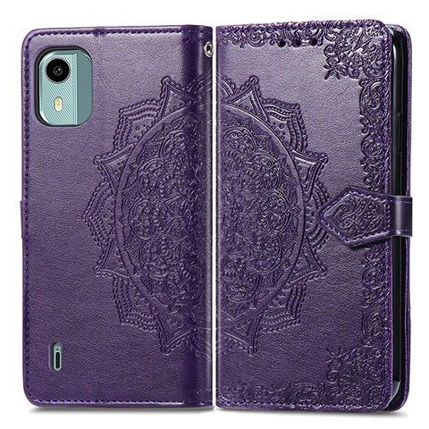 Funda de Cuero Cartera con Soporte Patron de Moda Carcasa para Nokia C12 Morado