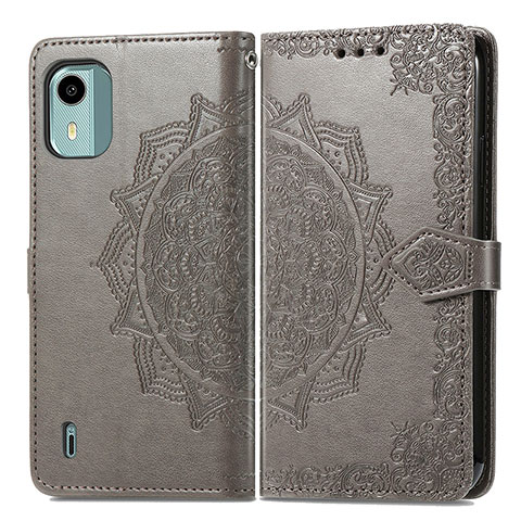 Funda de Cuero Cartera con Soporte Patron de Moda Carcasa para Nokia C12 Plus Gris