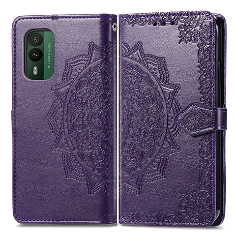 Funda de Cuero Cartera con Soporte Patron de Moda Carcasa para Nokia XR21 Morado