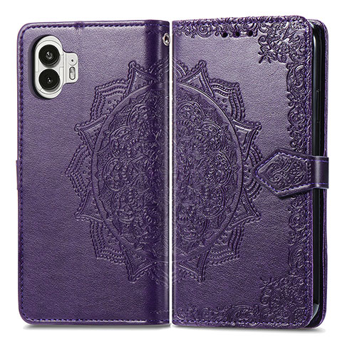 Funda de Cuero Cartera con Soporte Patron de Moda Carcasa para Nothing Phone 2 Morado