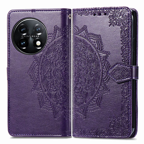 Funda de Cuero Cartera con Soporte Patron de Moda Carcasa para OnePlus 11 5G Morado