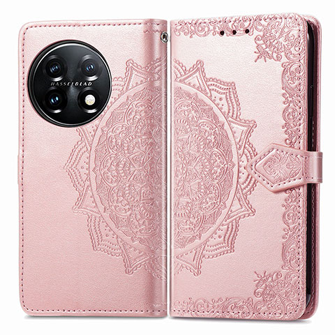 Funda de Cuero Cartera con Soporte Patron de Moda Carcasa para OnePlus 11 5G Oro Rosa